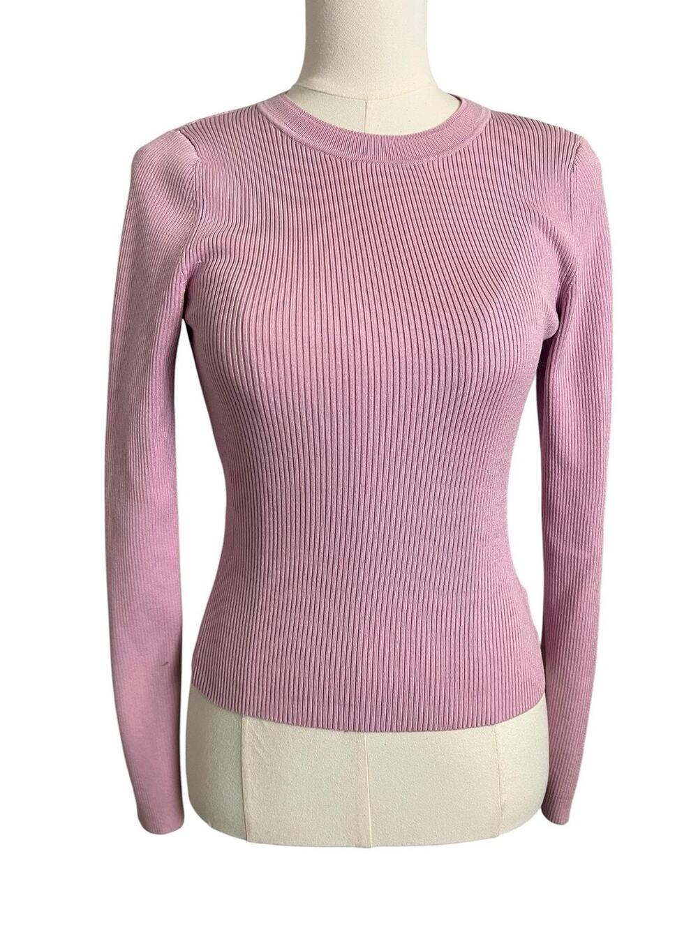 Express Pullover Sweater Womens Small Pink Ribbed Crew Neck Stretch Knit Top